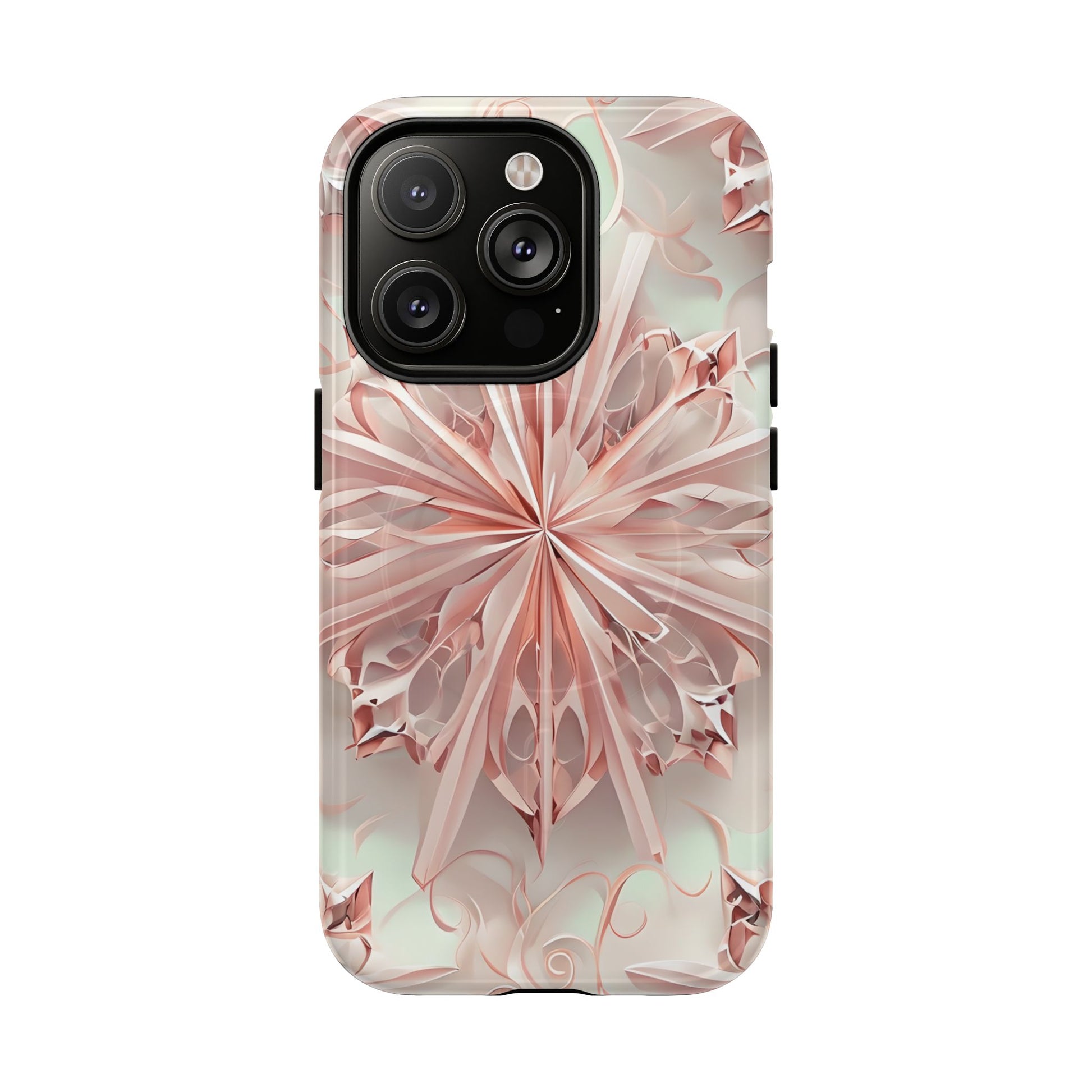 Blush Frost iPhone 14 Pro - Kaleidoscope Collection of MagSafe Compatible - Soft Pink Geometric Floral Design