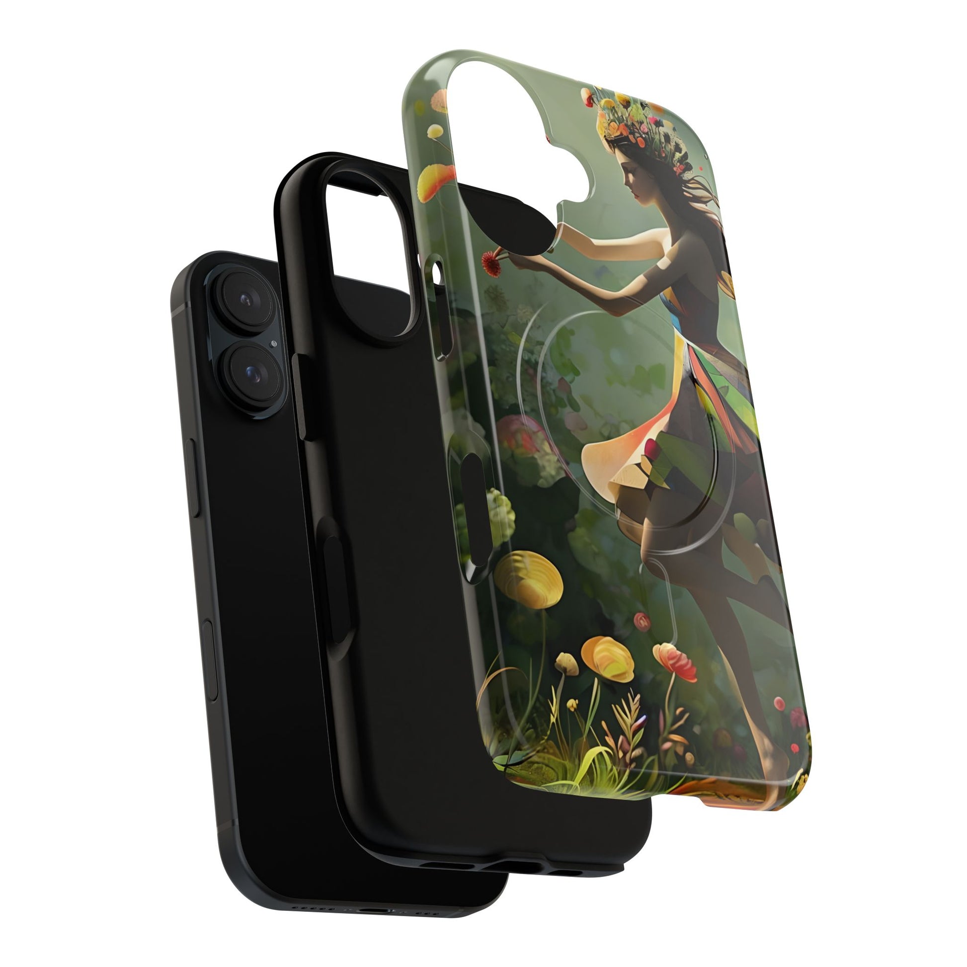 Dancing Wildflower Muse iPhone 16 - Artistic Floral Fantasy Cover - MagSafe Compatible - Whimsical Nature-Inspired Protective Accessory