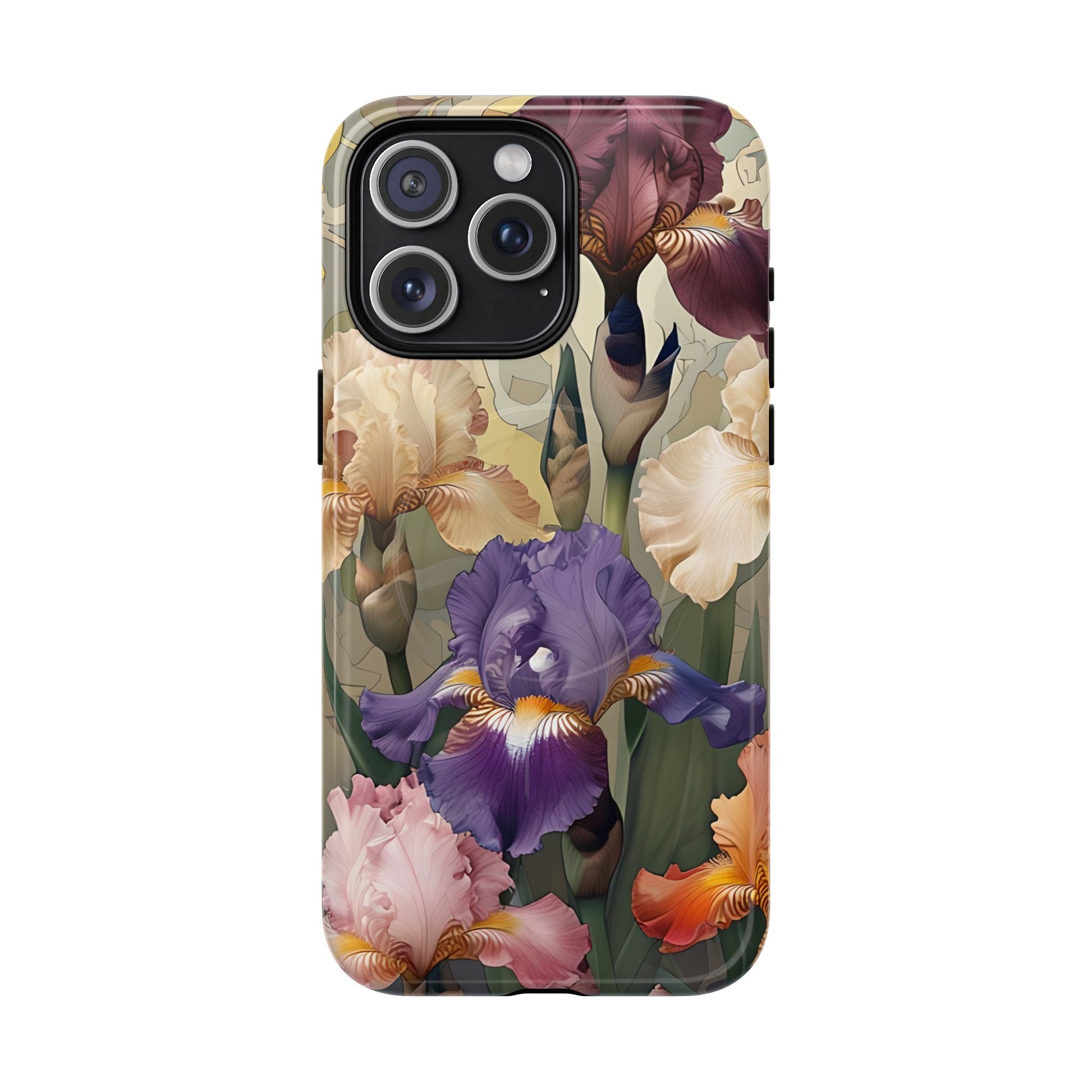 Iris Reverie - Elegant Painterly - iPhone 15 Pro Max - MagSafe Compatible - Artistic Purple & Cream Iris Design