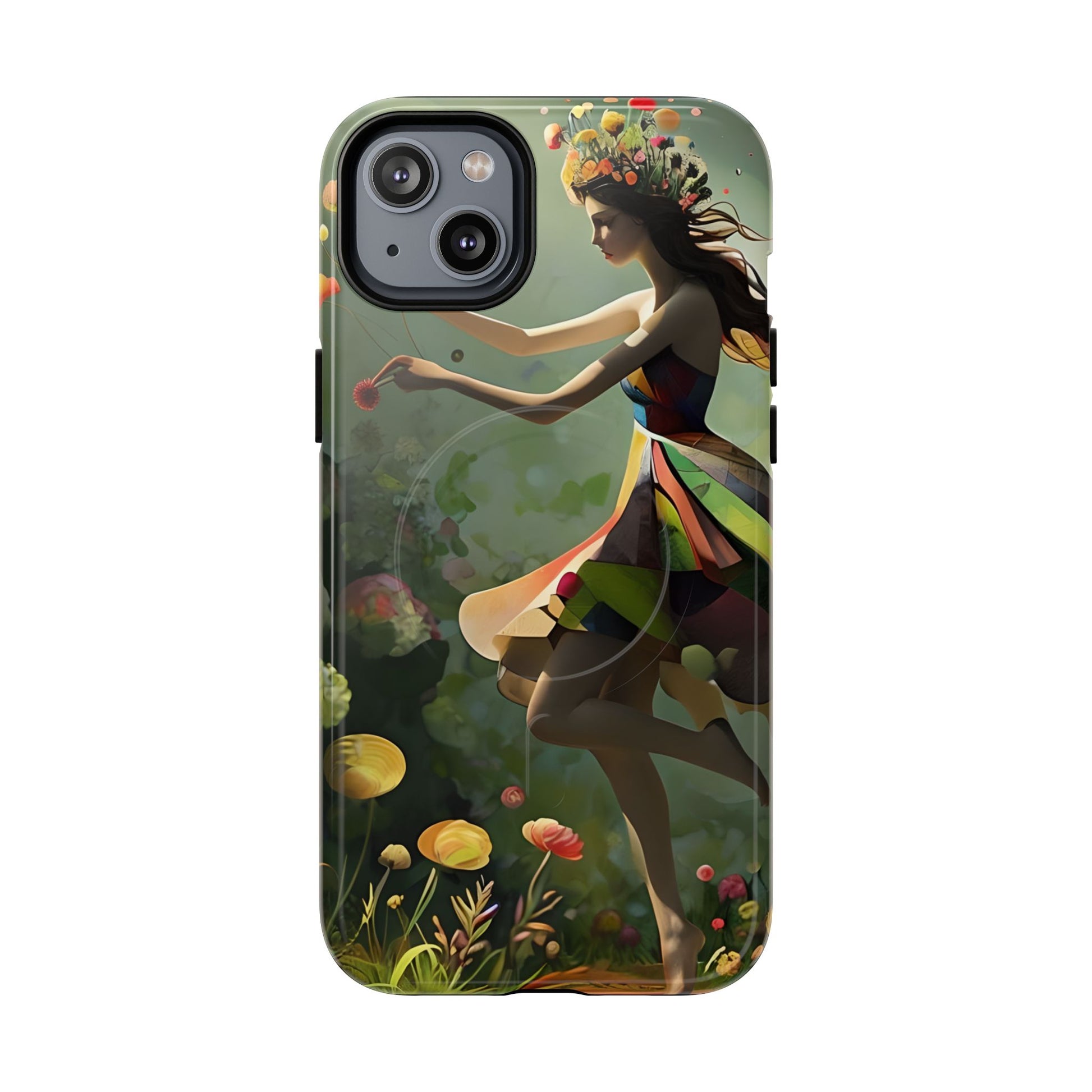 Dancing Wildflower Muse iPhone 14 Plus - Artistic Floral Fantasy Cover - MagSafe Compatible - Whimsical Nature-Inspired Protective Accessory