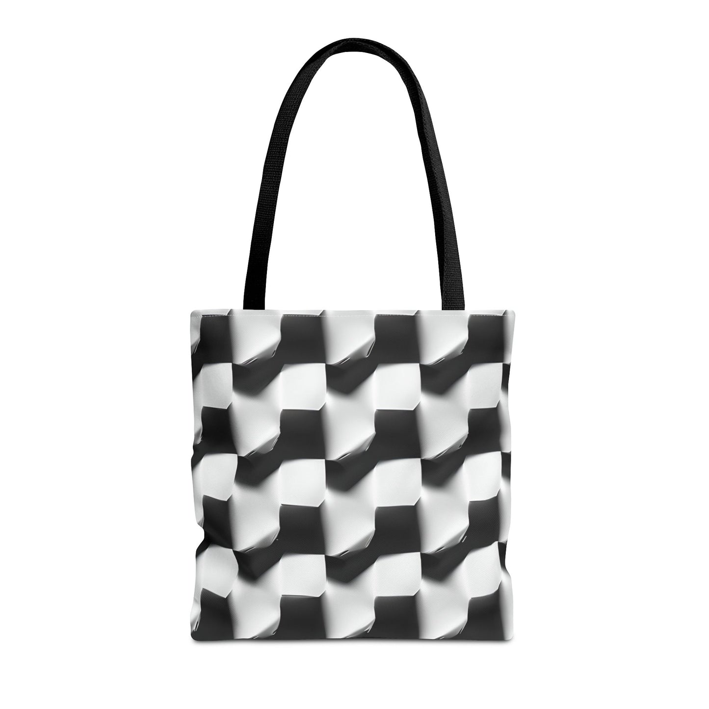 Monochrome Grid Canvas Tote Bag (16x16 & 18x18) - Cozy Reading Nook Design Eco-Friendly Shopping Bag