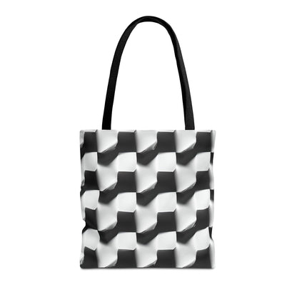 Monochrome Grid Canvas Tote Bag (16x16 & 18x18) - Cozy Reading Nook Design Eco-Friendly Shopping Bag