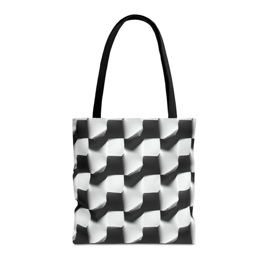 Monochrome Grid Canvas Tote Bag (16x16 & 18x18) - Cozy Reading Nook Design Eco-Friendly Shopping Bag