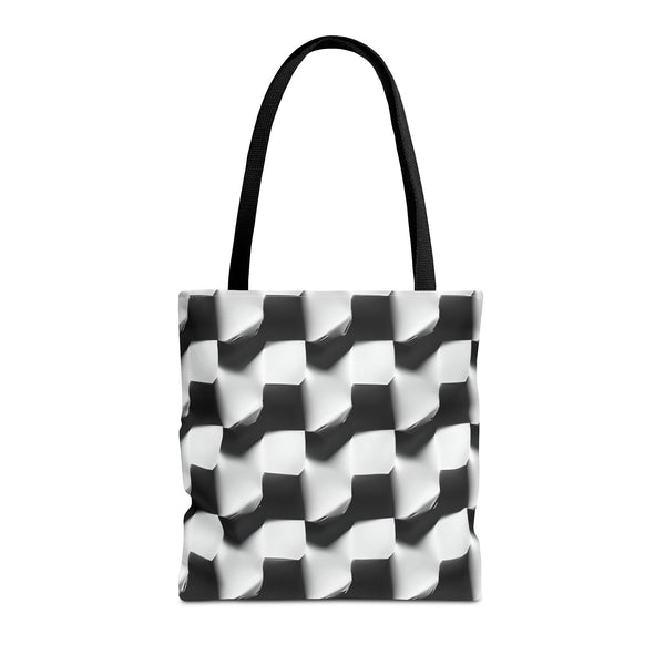 Monochrome Grid Canvas Tote Bag (16x16 & 18x18) - Cozy Reading Nook Design Eco-Friendly Shopping Bag