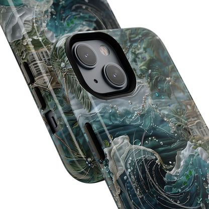 Angled view of Tropical Midnight Wave iPhone MagSafe protective phone case