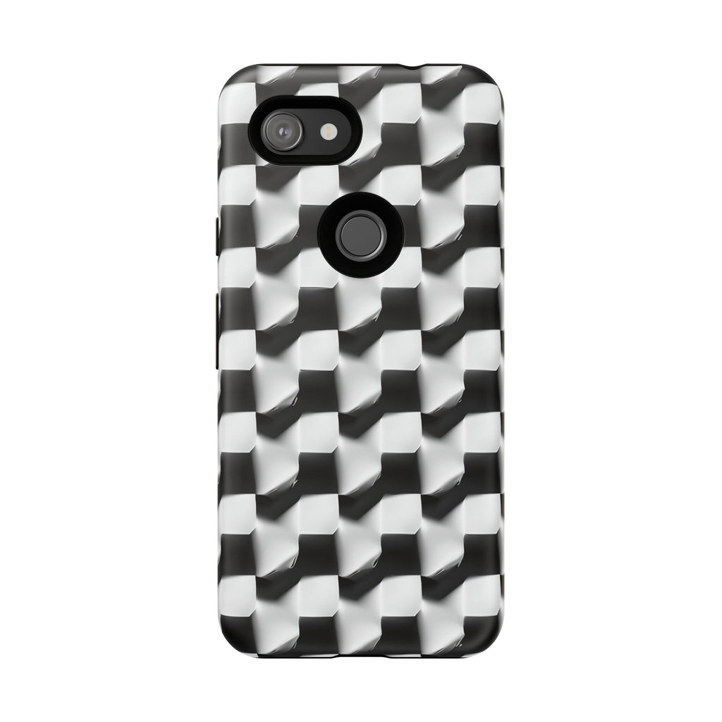 Monochrome Grid Tough Case for Google Pixel 3a - Classic Checkerboard, Black & White, Minimalist Trend
