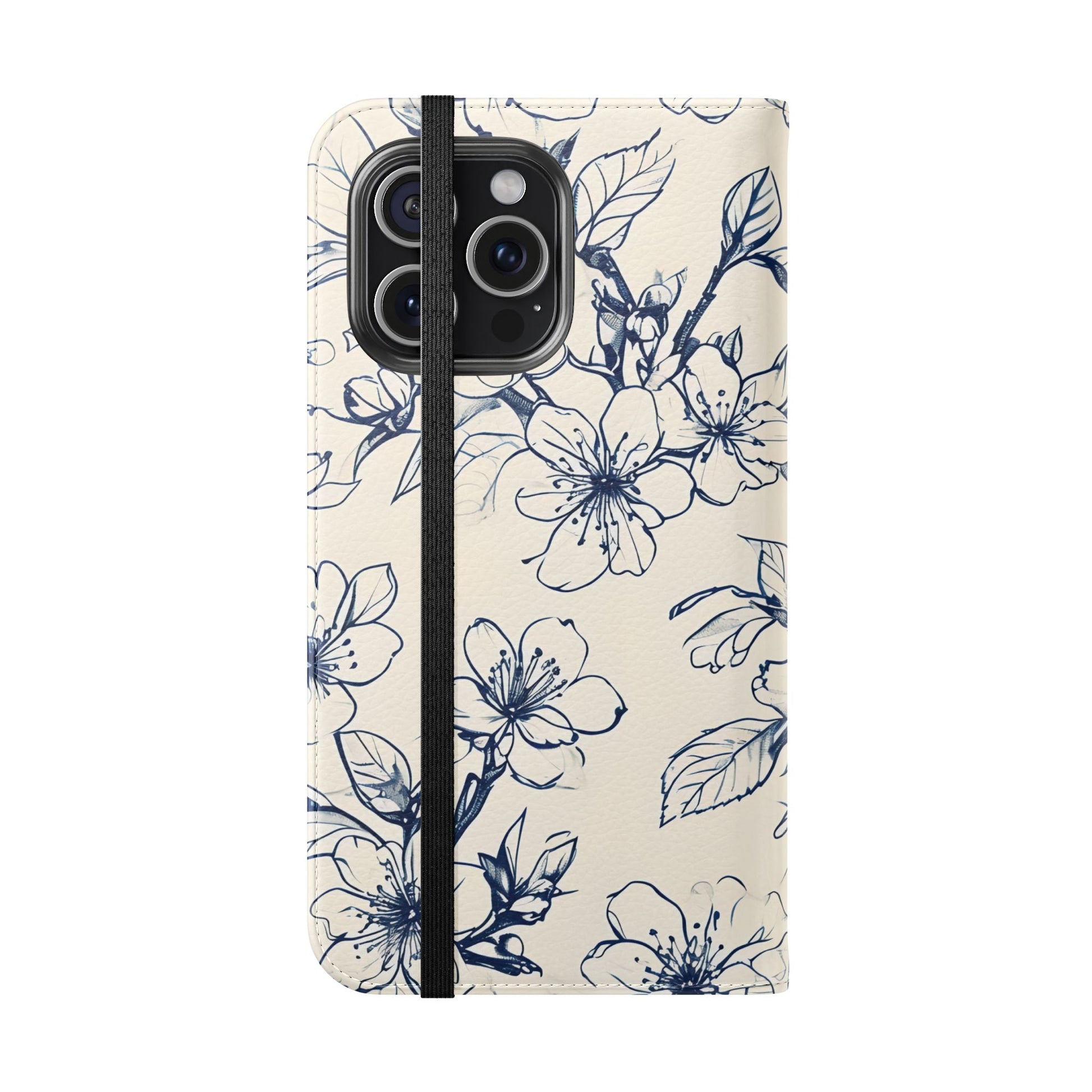 Blossom Sketch - Minimalist Floral Flip Phone Case for iPhone 15 Pro Max