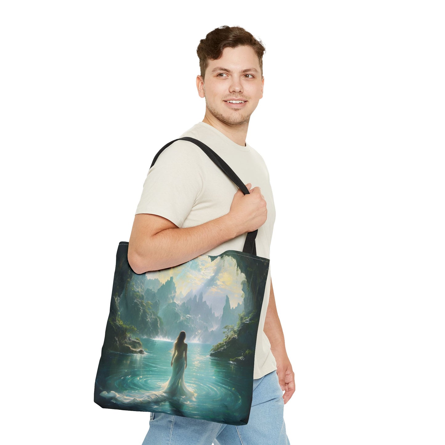 Celestial Tides Canvas Tote Bag (16x16 & 18x18) - Cozy Reading Nook Design Eco-Friendly Shopping Bag