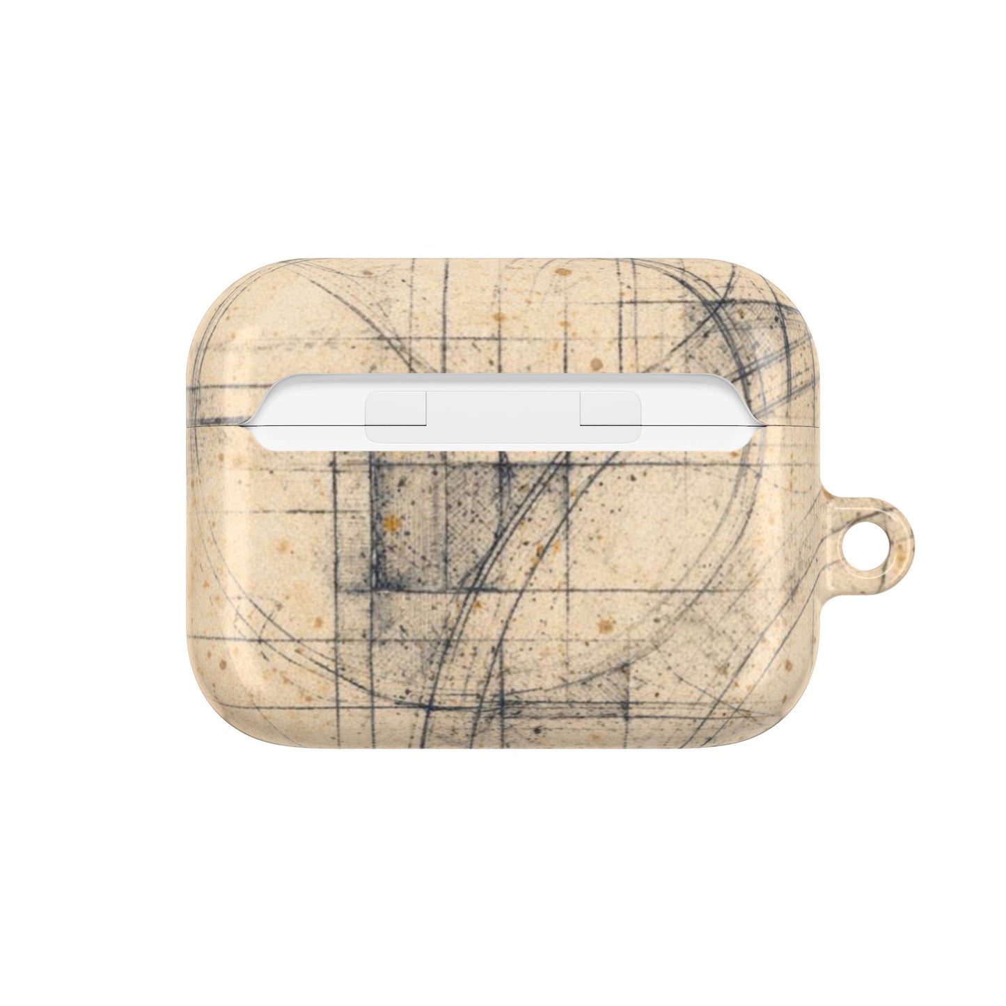 Architectural Parchment Blueprint AirPods case back view with vintage blueprint artwork