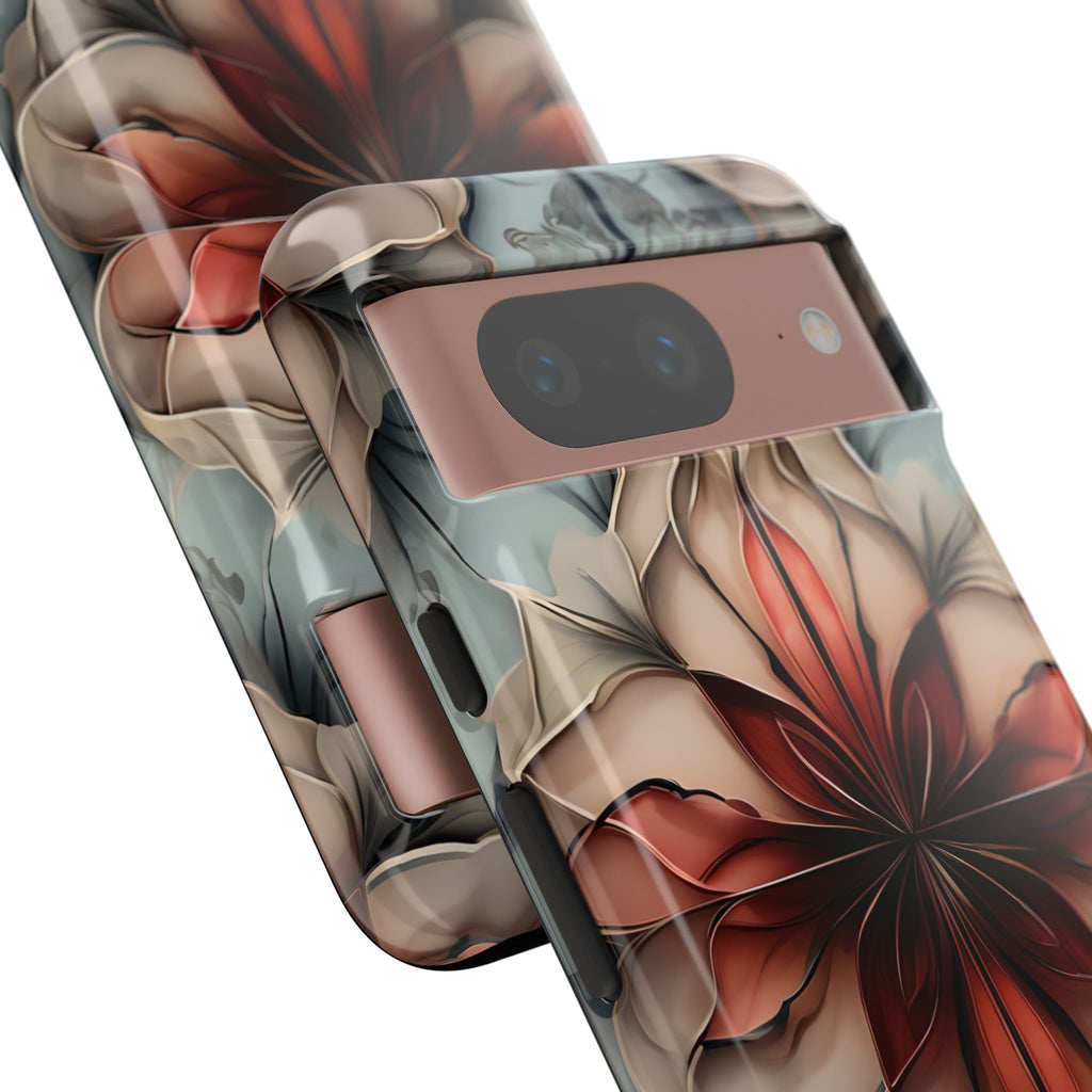 Ember Bloom - Kaleidoscope Collection Artistic Floral - Google Pixel 8 Tough Phone Case - Fiery Symmetrical Design