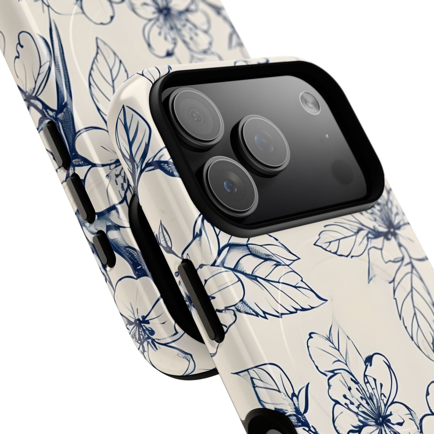 Blossom Sketch - Artistic Blue Floral - iPhone MagSafe Phone Case - Botanical Design