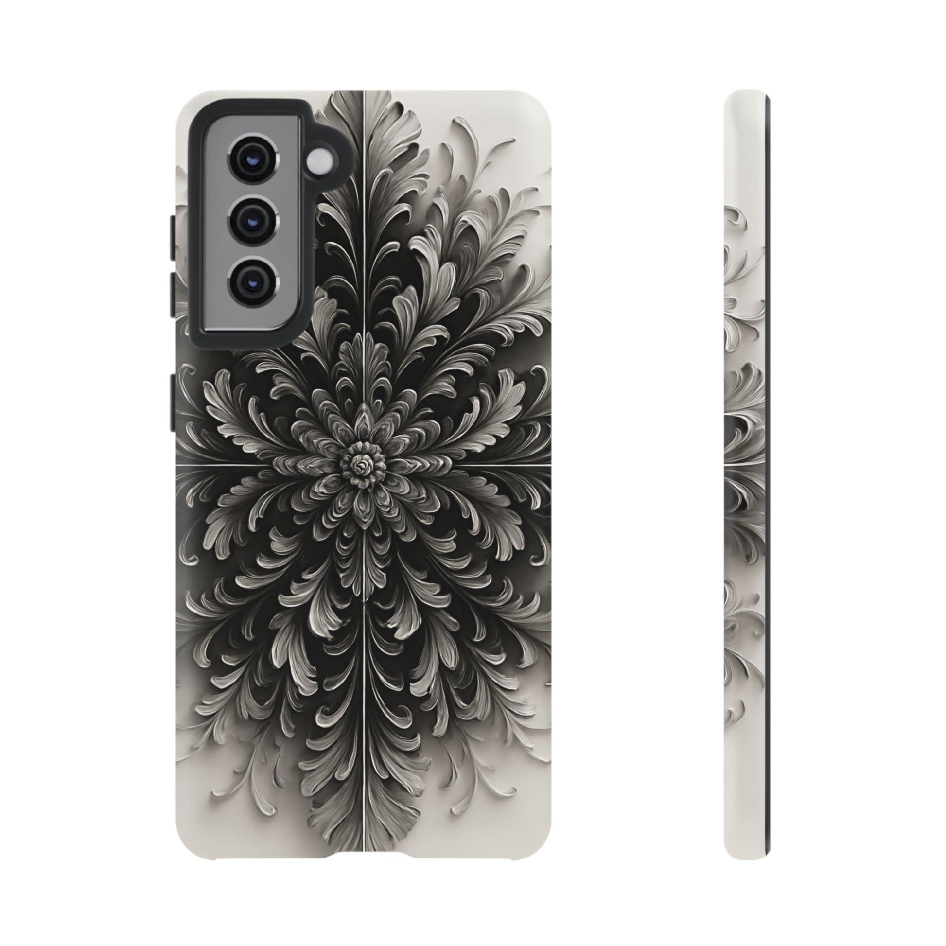 Obsidian Bloom - Elegant Black & White Samsung Galaxy S21 Tough Phone Case - Intricate Mandala Flower Design