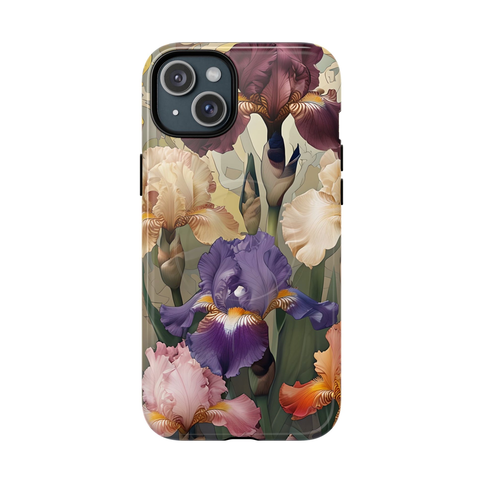 Iris Reverie - Elegant Painterly - iPhone 15 Plus - MagSafe Compatible - Artistic Purple & Cream Iris Design