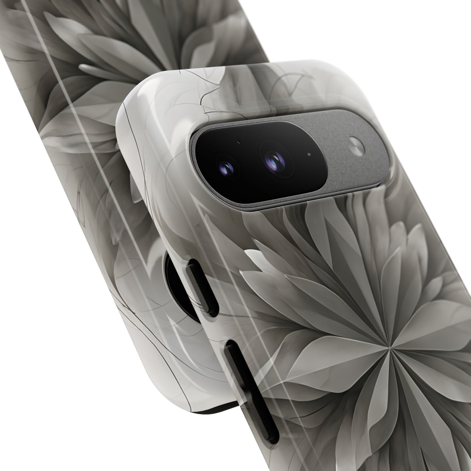 Silver Lotus - Elegant Monochrome Floral Google Pixel 9 Tough Phone Case - Modern Lotus Design
