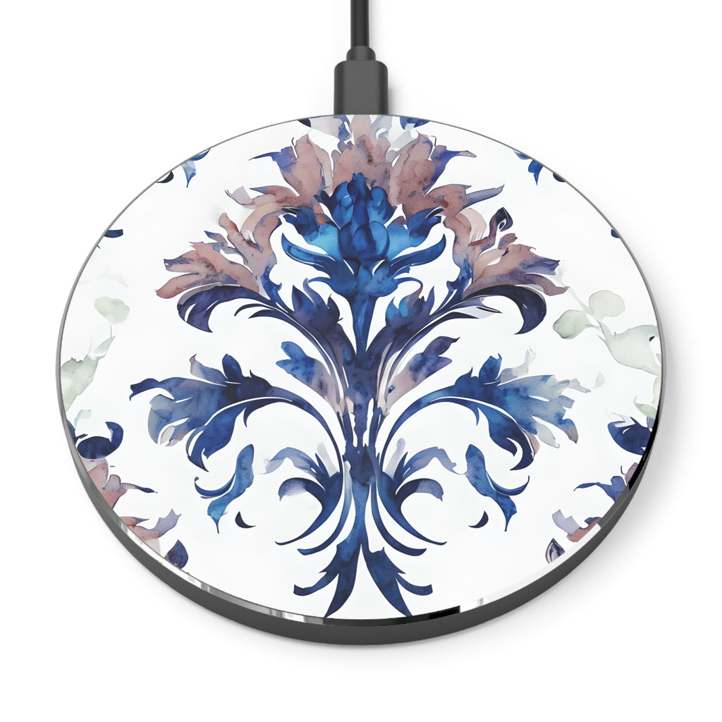 Delft Reverie Qi Wireless Charger - 10W Fast Charging Pad for iPhone 15/16 - MagSafe Compatible Floral Mandala Design