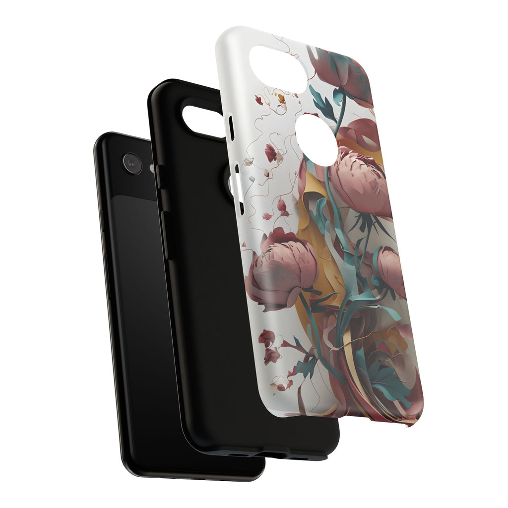 Blushing Peony Veil - Elegant Painterly Floral Google Pixel 3a Tough Phone Case - Soft Blush & Teal Peony Design