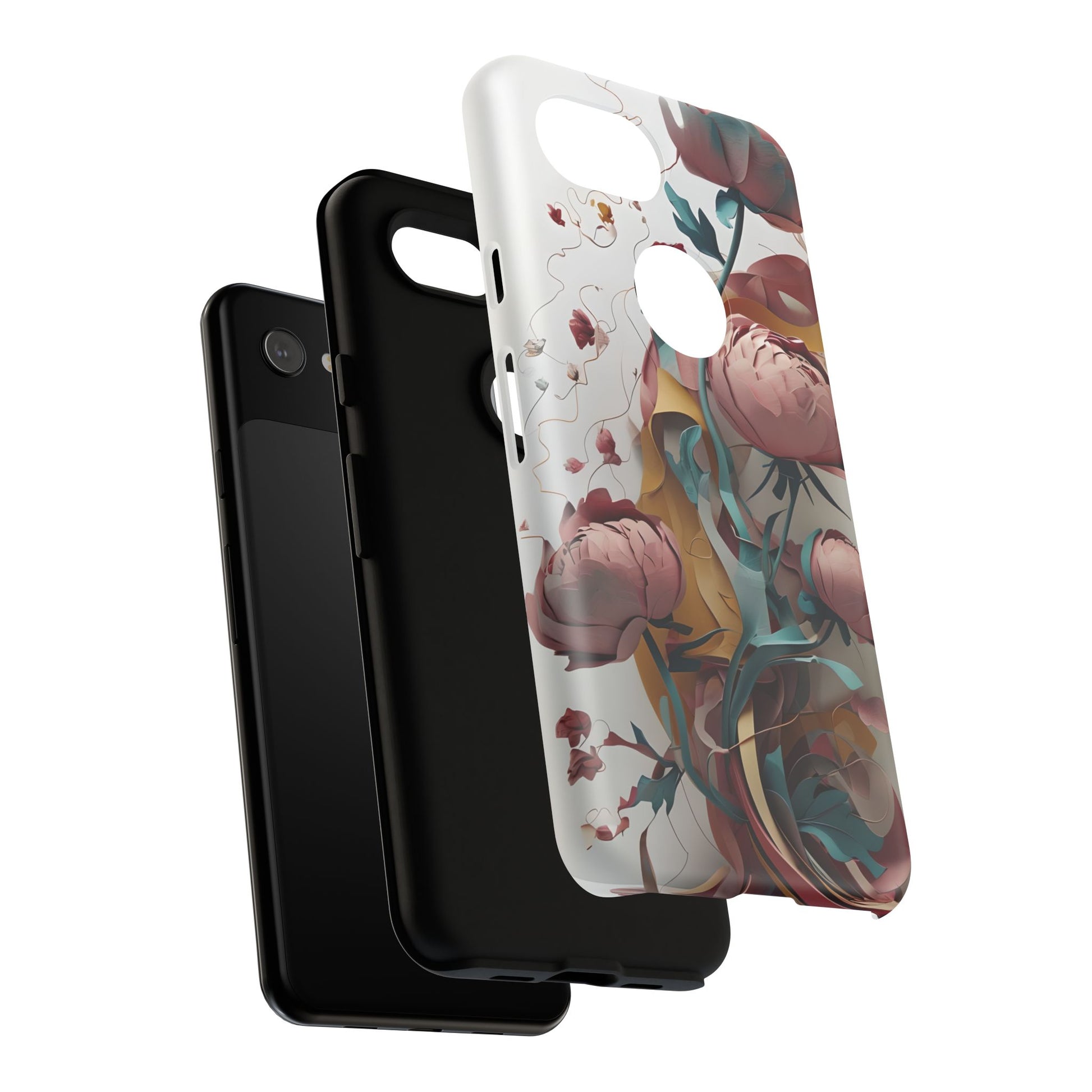 Blushing Peony Veil - Elegant Painterly Floral Google Pixel 3a Tough Phone Case - Soft Blush & Teal Peony Design