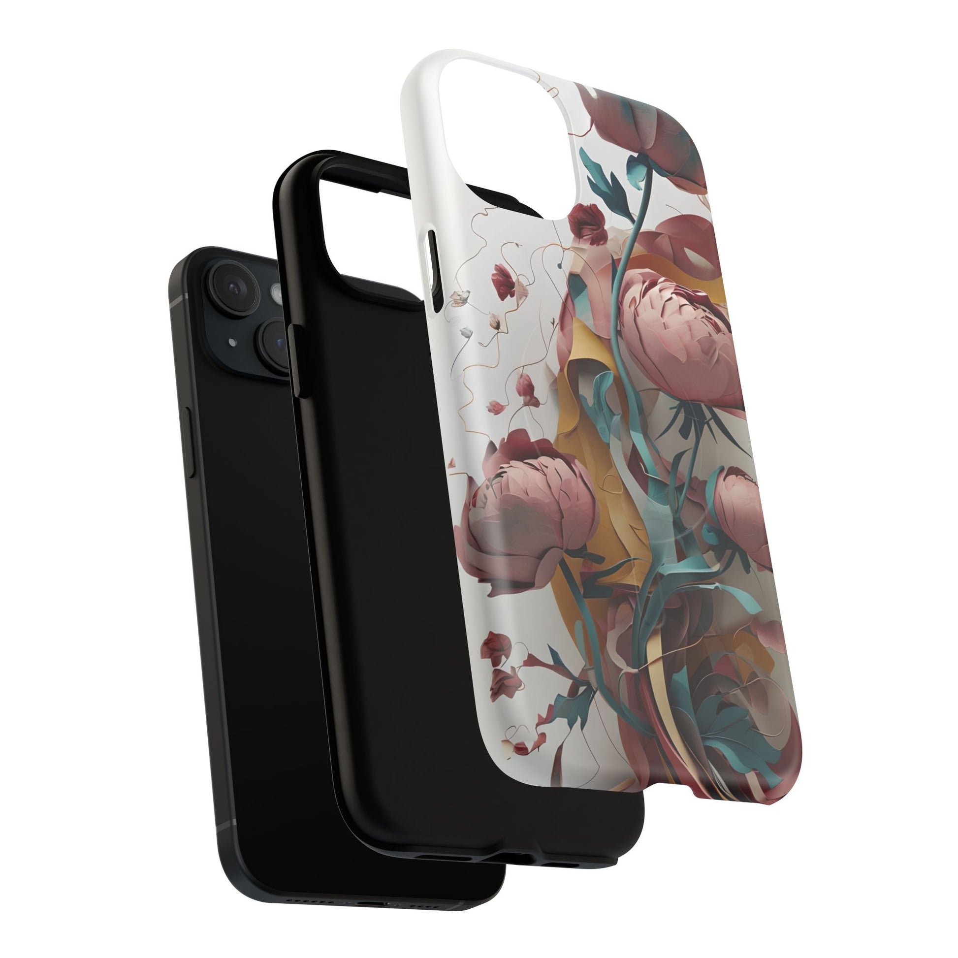 Blushing Peony Veil - Elegant Painterly Floral iPhone 15 Plus MagSafe Phone Case - Soft Blush & Teal Peony Design