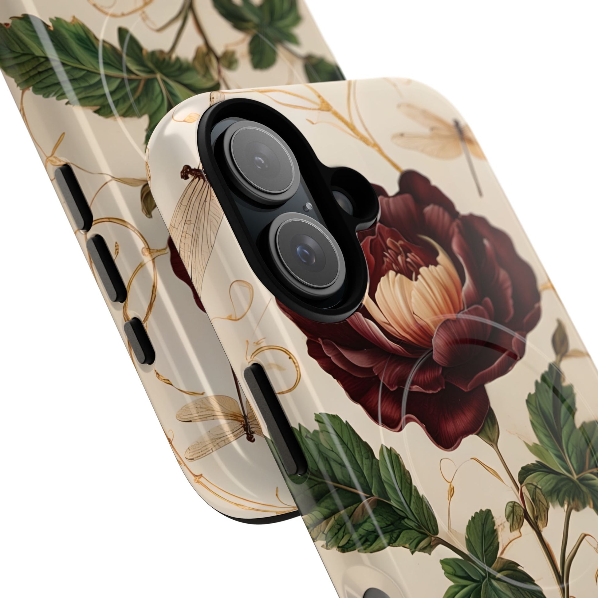 Vintage Burgundy Rose - Elegant Floral iPhone 16 MagSafe Phone Case - Classic Painterly Rose Design