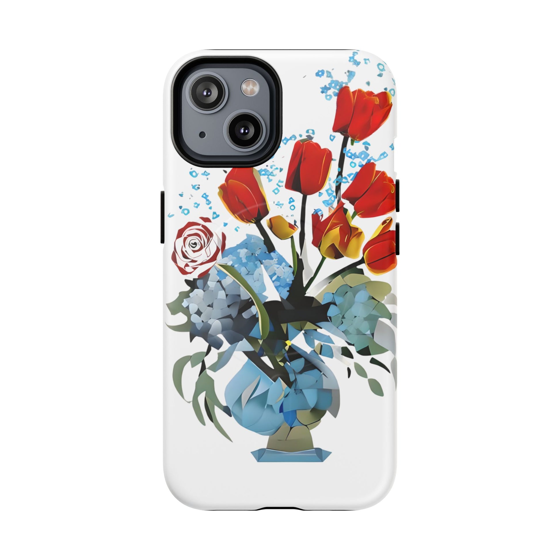 Bouquet Brilliance - Artistic Floral iPhone 14 MagSafe Phone Case - Vibrant Tulip, Rose & Hydrangea Design