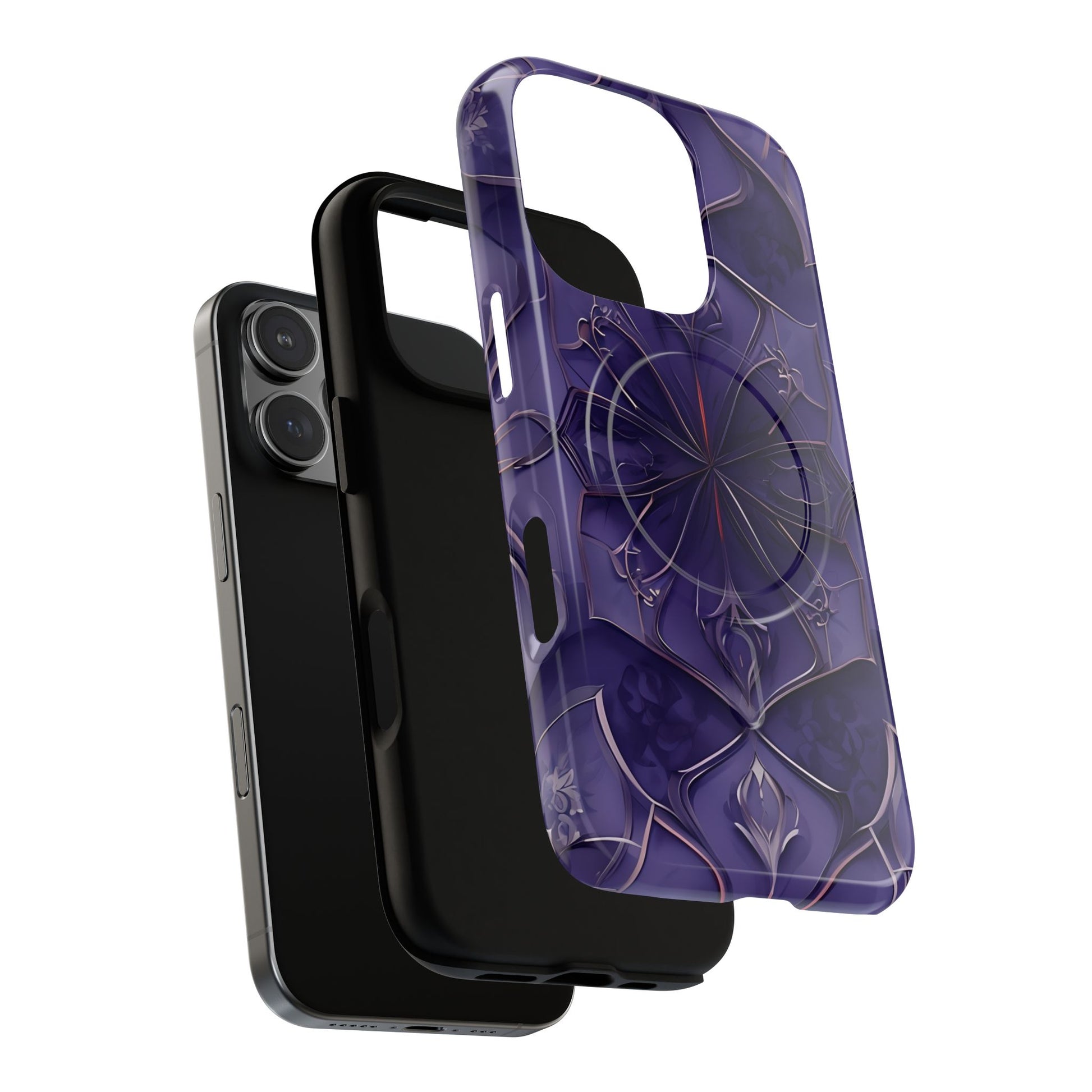 Violet Nebula - Kaleidoscope Collection Artistic Floral Burst - iPhone 16 Pro MagSafe Phone Case -Bold Purple Symmetrical Design