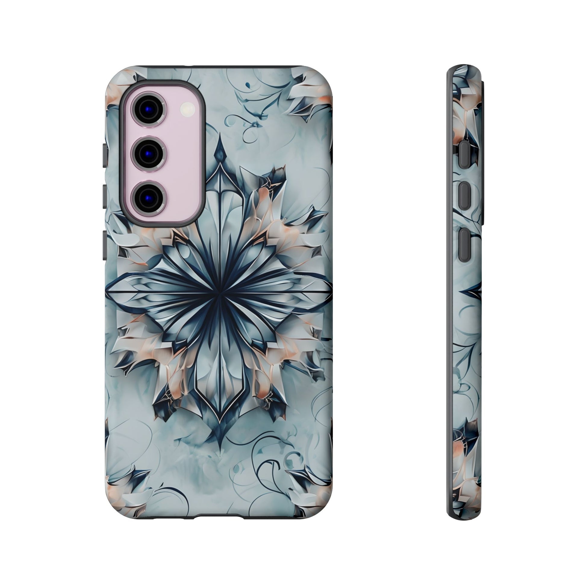 Indigo Mirage - Artistic Kaleidoscope Collection Artistic Floral - Samsung Galaxy S23 Plus Tough Phone Case - Bold Indigo Symmetrical Design