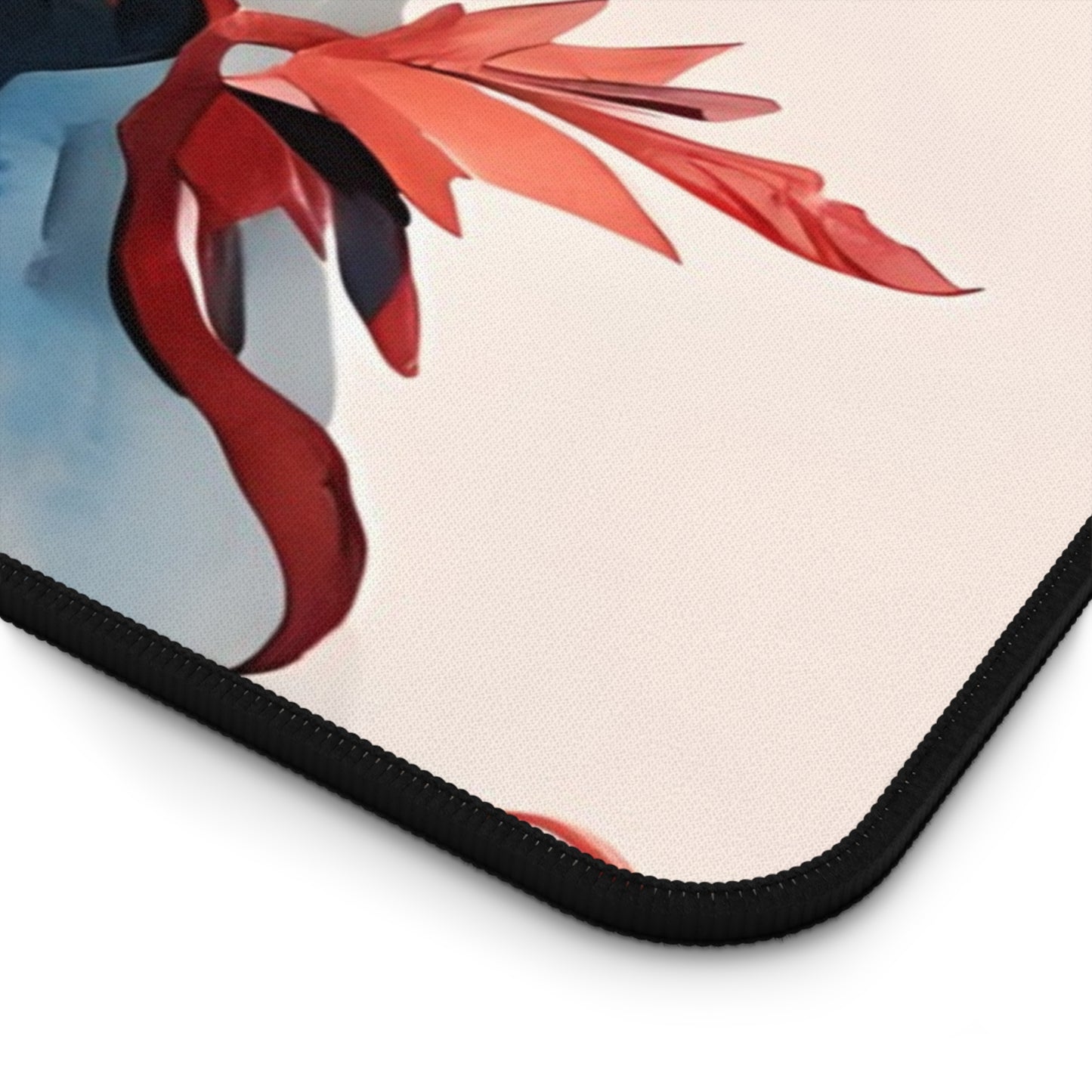 Close-up of Crimson Plume desk mat showing detailed crimson plume pattern