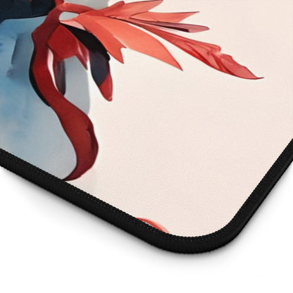 Close-up of Crimson Plume desk mat showing detailed crimson plume pattern