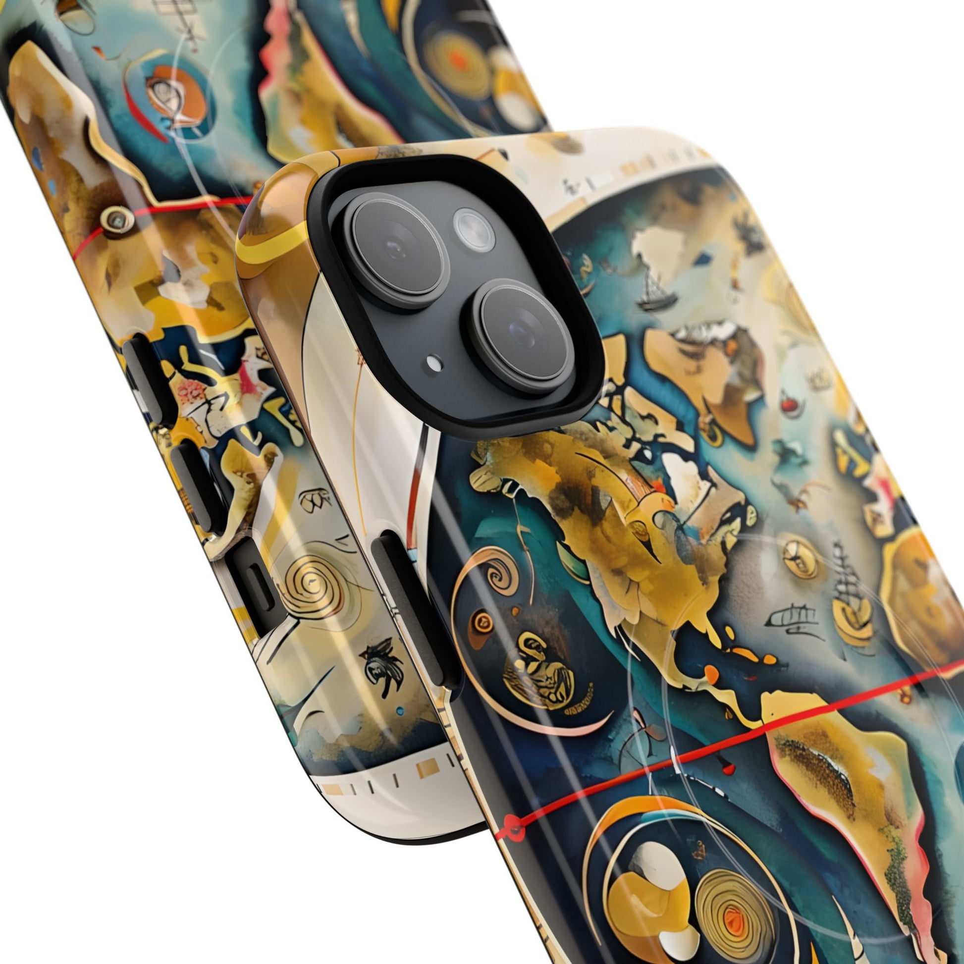 Celestial Map iPhone 15 Plus MagSafe Phone Case -Vintage Nautical World Map, Artistic Blue & Gold