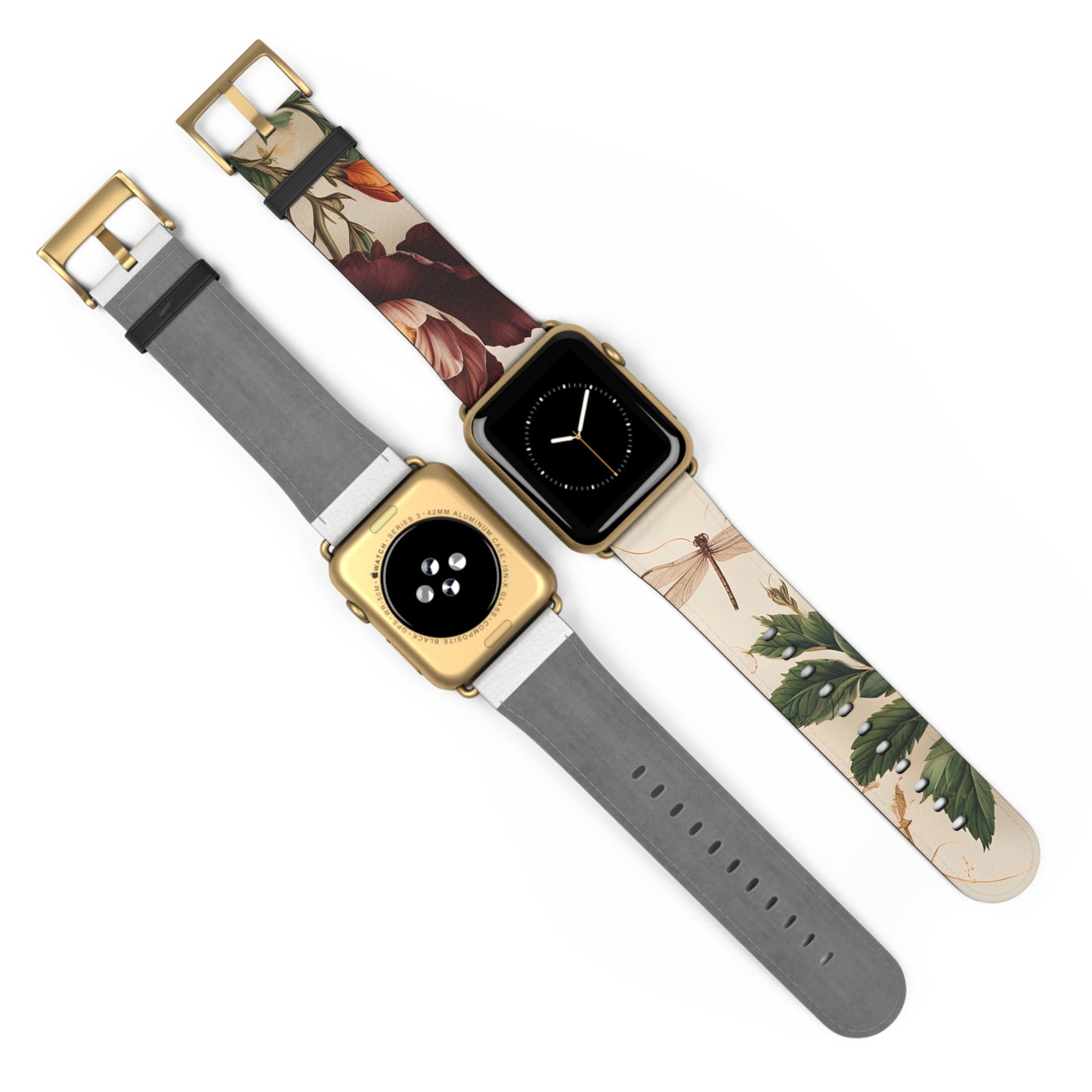 Vintage Burgundy Rose Designer Apple Watch Band - Premium Custom Strap for Series 1-9, SE & Ultra - Artistic Vegan Leather