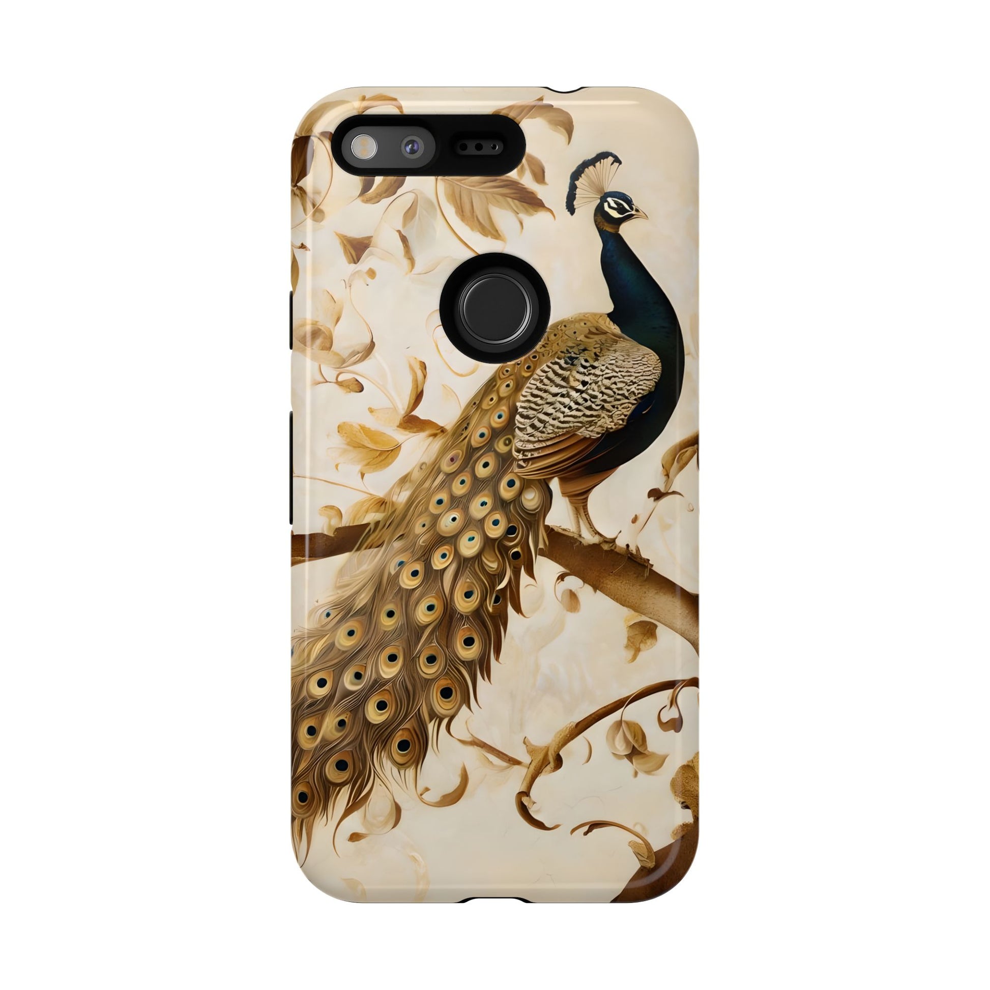 Golden Plumage - Luxe Peacock Art Google Pixel Phone Case - Elegant Gold & Cream Design