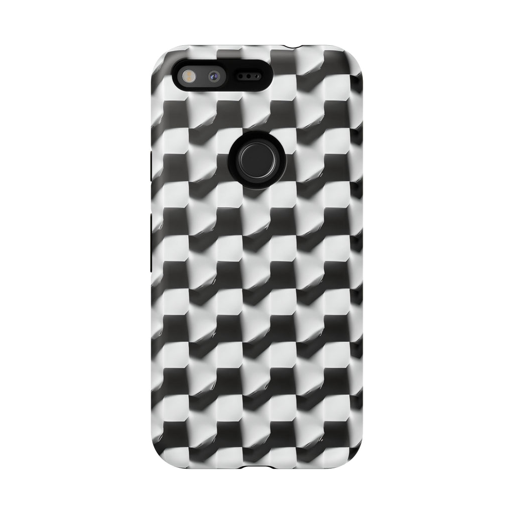 Monochrome Grid Tough Case for Google Pixel - Classic Checkerboard, Black & White, Minimalist Trend