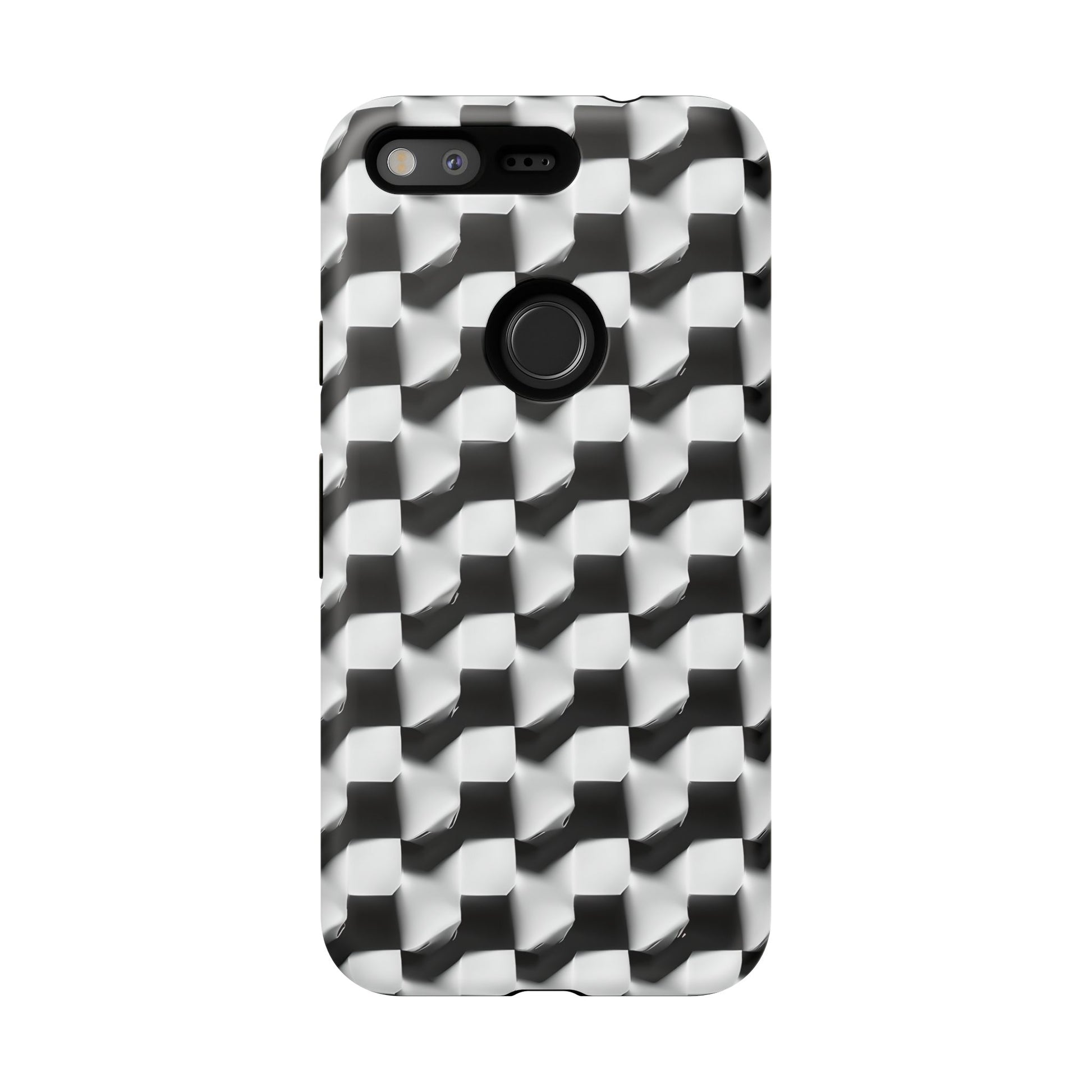 Monochrome Grid Tough Case for Google Pixel - Classic Checkerboard, Black & White, Minimalist Trend