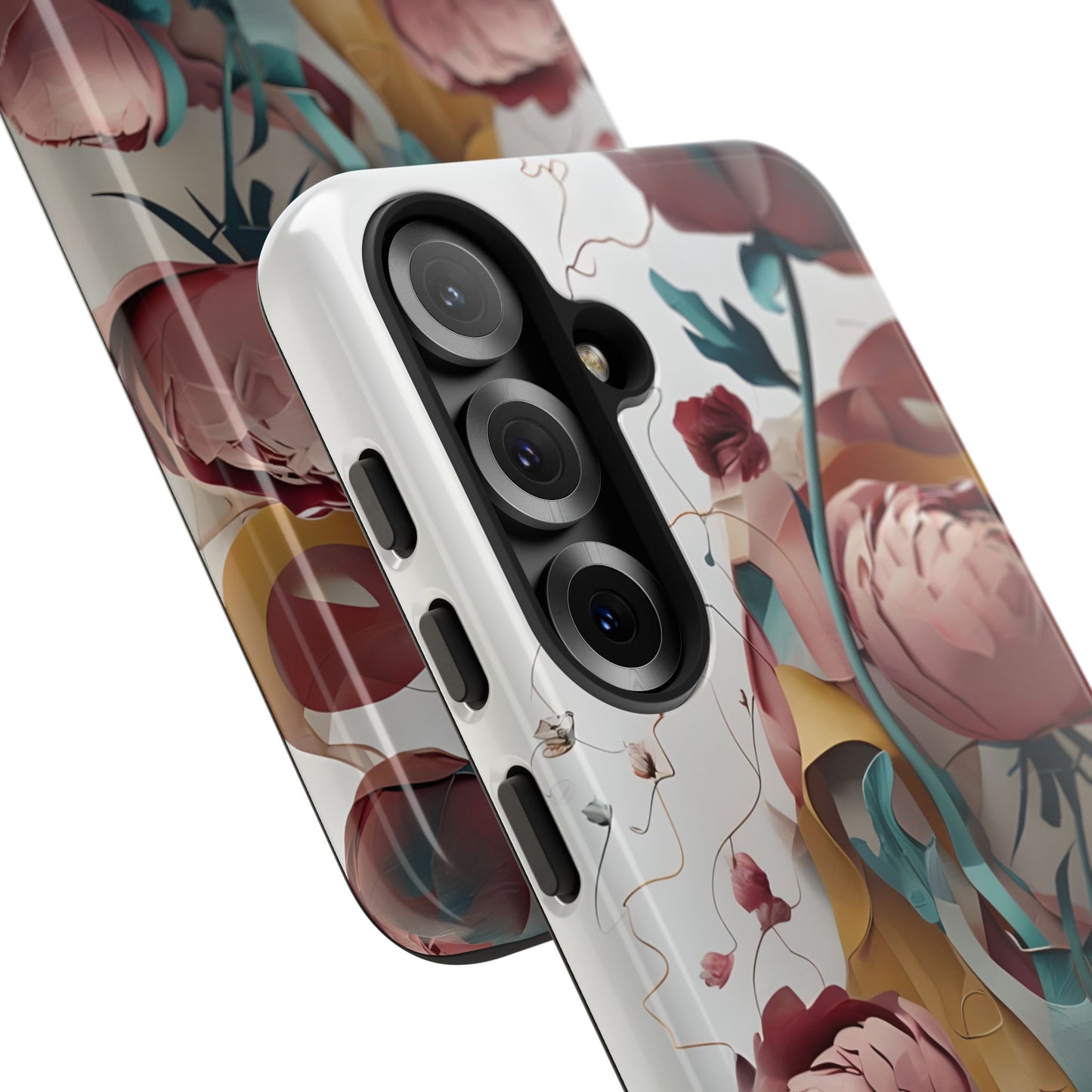 Blushing Peony Veil - Elegant Painterly Floral Samsung Galaxy Tough Phone Case - Soft Blush & Teal Peony Design