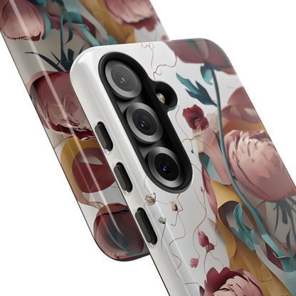 Blushing Peony Veil - Elegant Painterly Floral Samsung Galaxy Tough Phone Case - Soft Blush & Teal Peony Design