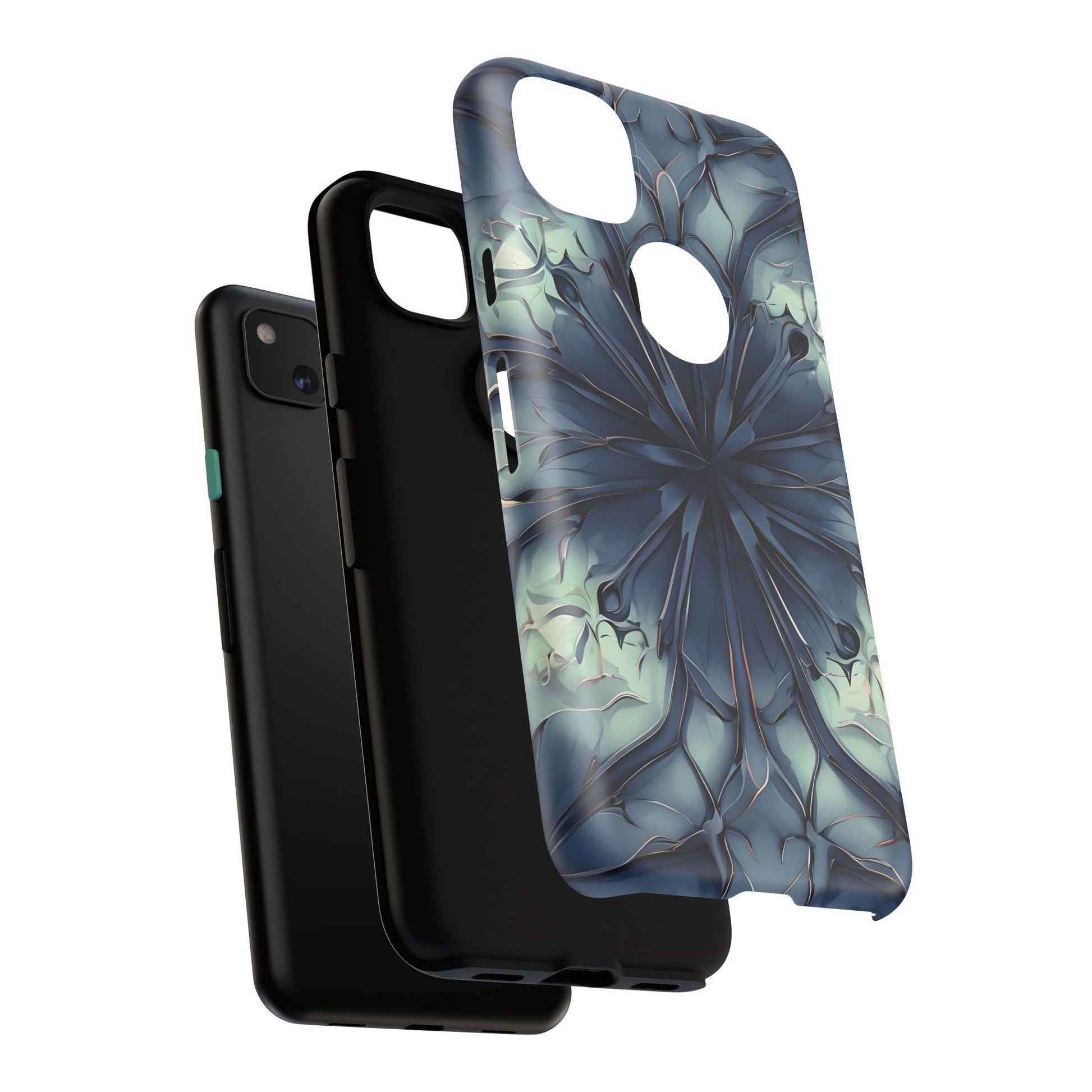 Indigo Mosaic - Artistic Kaleidoscope Collection Artistic Floral - Google Pixel 4a Tough Phone Case - Bold Blue Symmetrical Design