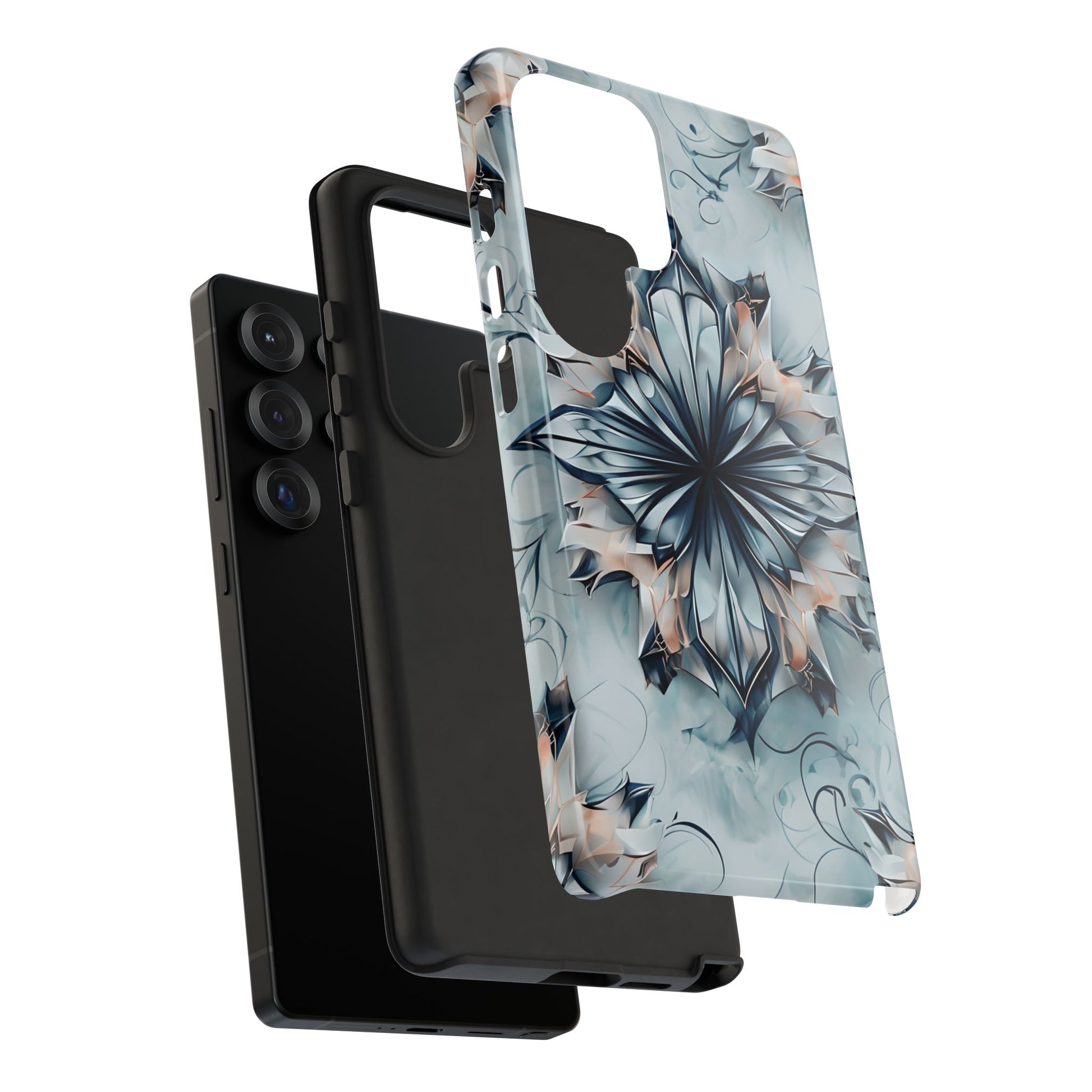 Indigo Mirage - Artistic Kaleidoscope Collection Artistic Floral - Samsung Galaxy S25 Ultra Tough Phone Case - Bold Indigo Symmetrical Design