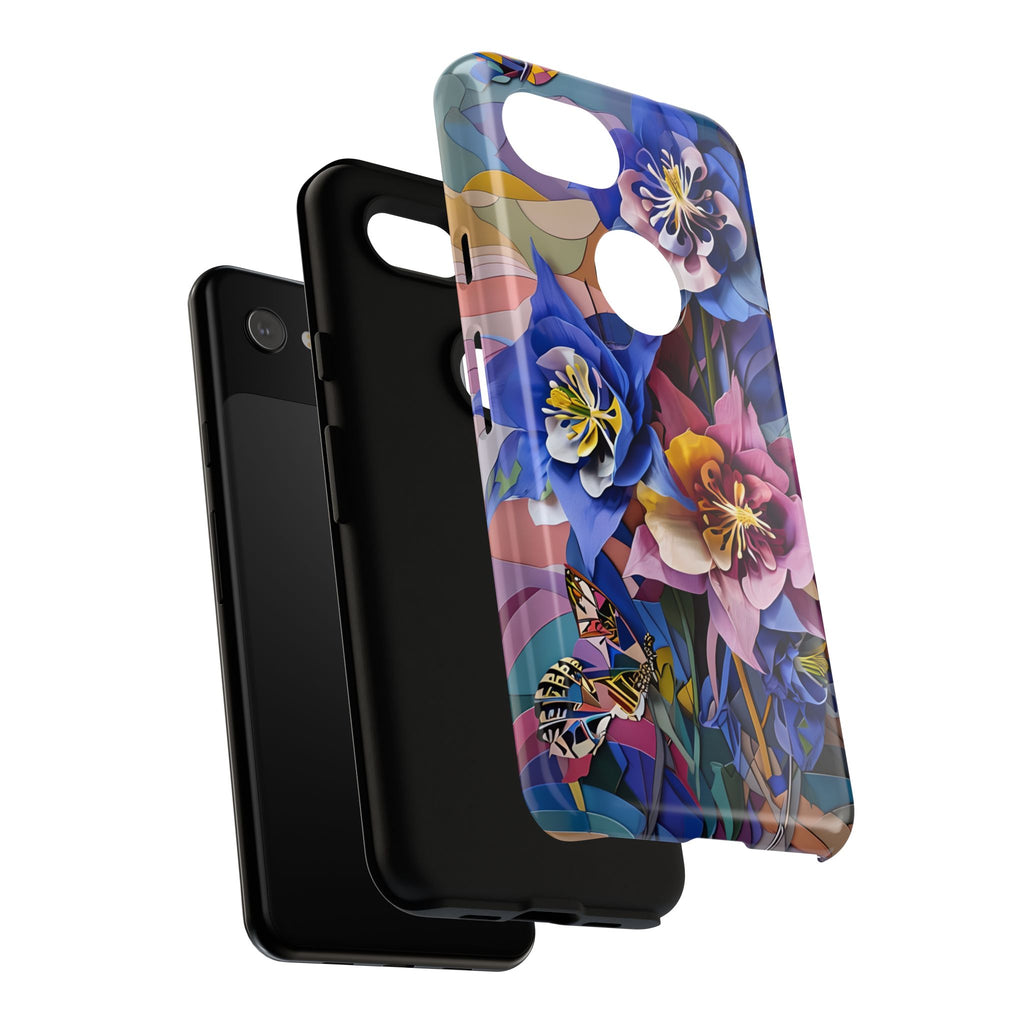 Blue Columbine Carnivale - Artistic Floral & Butterfly Google Pixel 3a Tough Phone Case - Vibrant Botanical Design