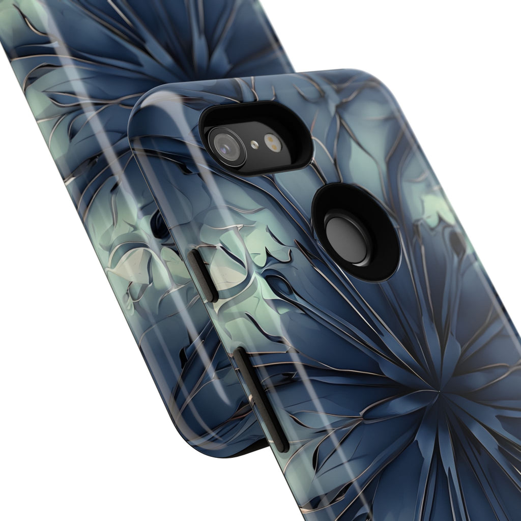 Indigo Mosaic - Artistic Kaleidoscope Collection Artistic Floral - Google Pixel 3 Tough Phone Case - Bold Blue Symmetrical Design