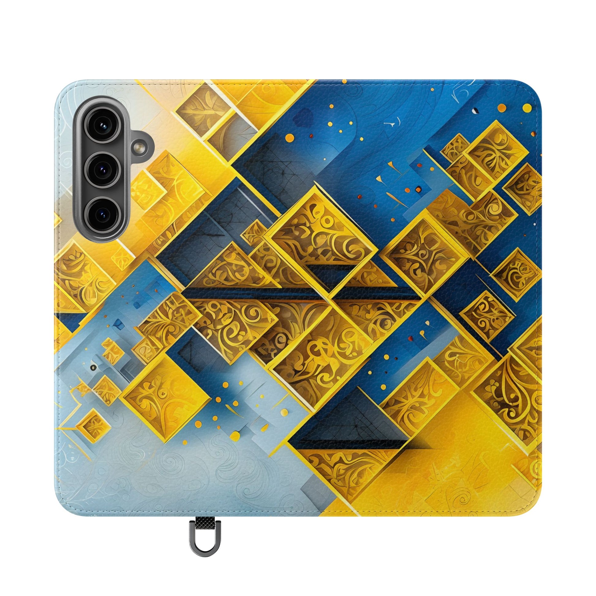 Golden Ascent Wallet Phone Case - Abstract Yellow & Blue Flip Cover for Samsung Galaxy S24 Plus
