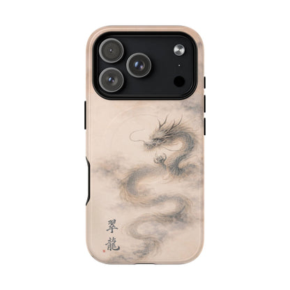 Jade Dragon iPhone case with large carmera cutout – minimalist Japanese dragon design, soft jade and neutral tones, slim protective phone case, elegant Asian-inspired artwork