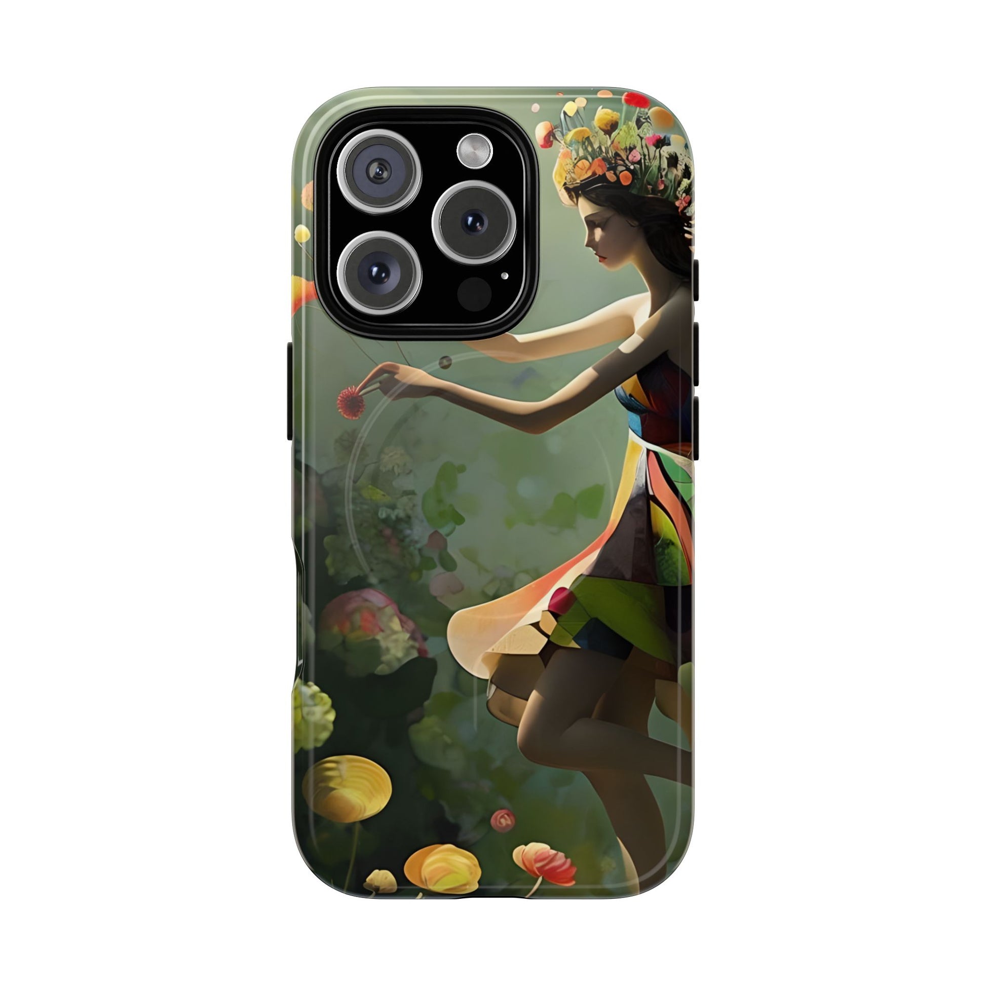 Dancing Wildflower Muse iPhone 16 Pro- Artistic Floral Fantasy Cover - MagSafe Compatible - Whimsical Nature-Inspired Protective Accessory