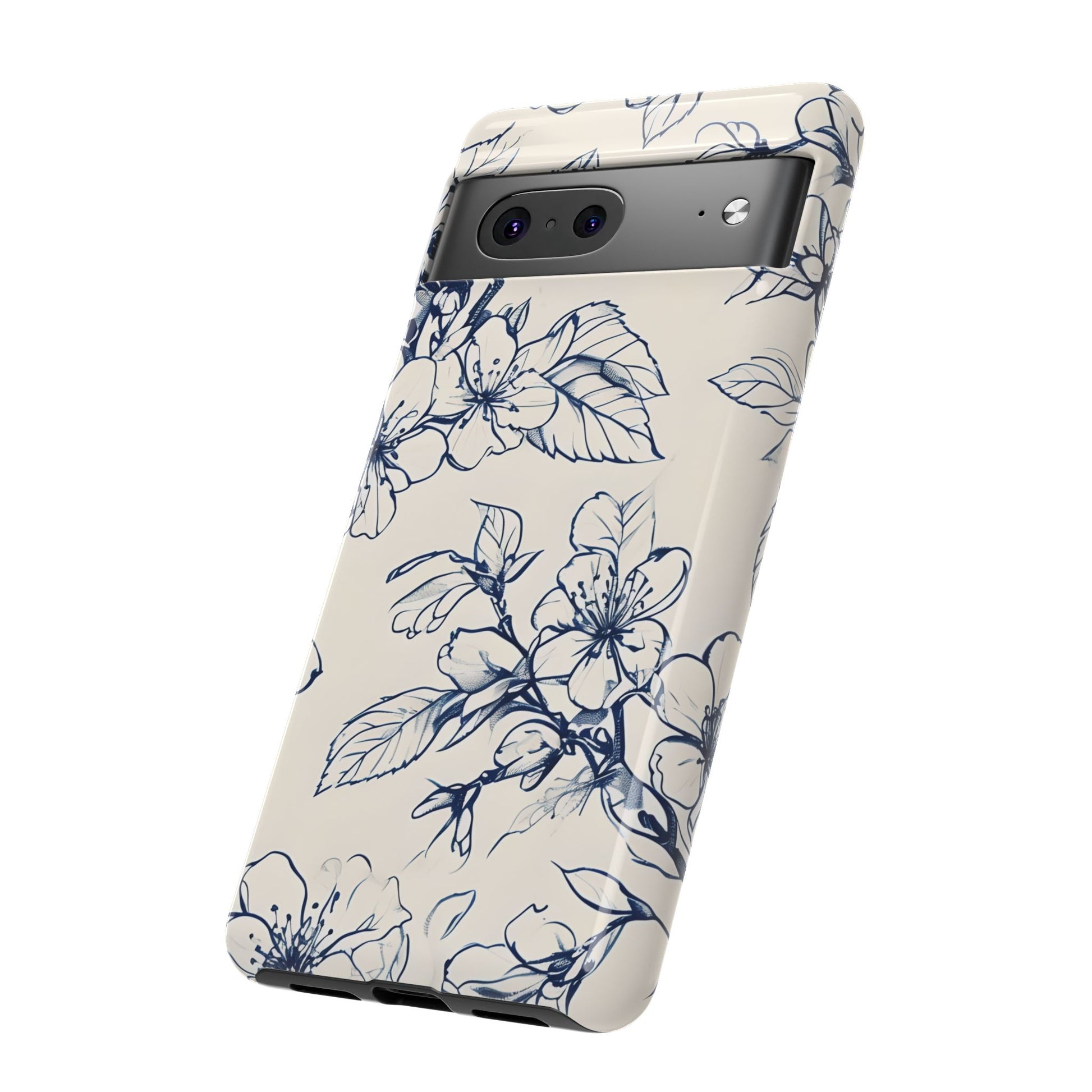 Blossom Sketch - Artistic Blue Floral Google Pixel 7 - Tough Phone Case - Hand-Drawn Botanical Design