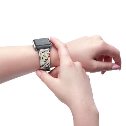 Person fastening Beatline Apple Watch band with colorful drum and music design