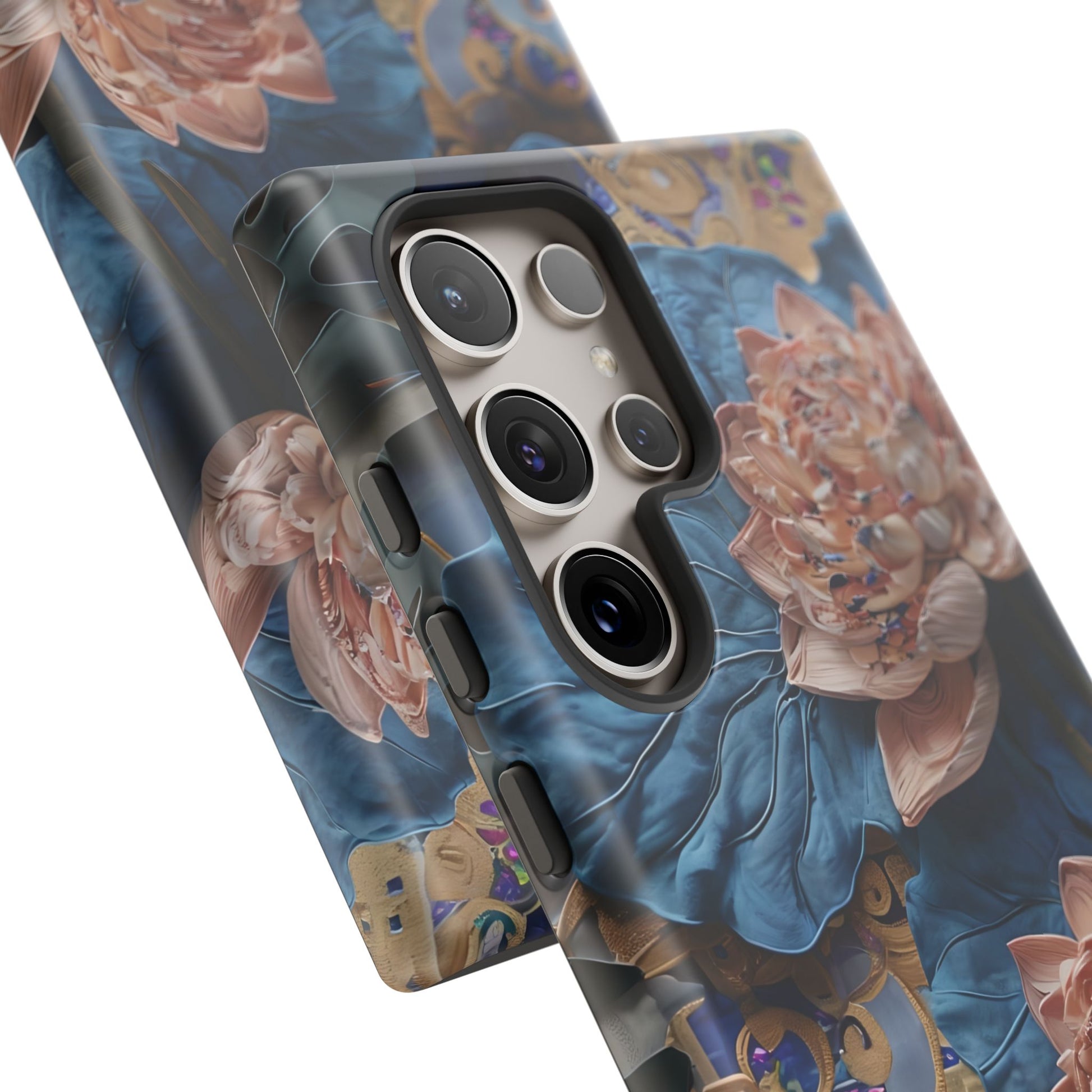 Peony Midnight Tapestry - Samsung Galaxy S24 Ultra - Elegant Blue & Blush Artful Phone Cover