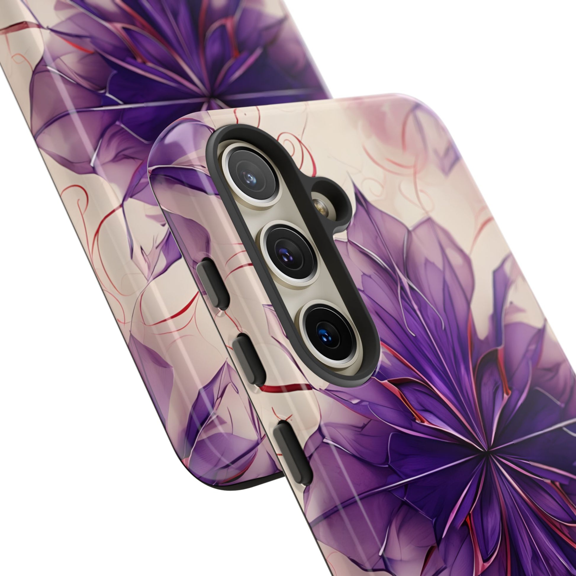 Violet Reverie - Kaleidoscope Collection Artistic Floral Burst - Samsung Galaxy S24 Tough Phone Case - Bold Purple Symmetrical Design