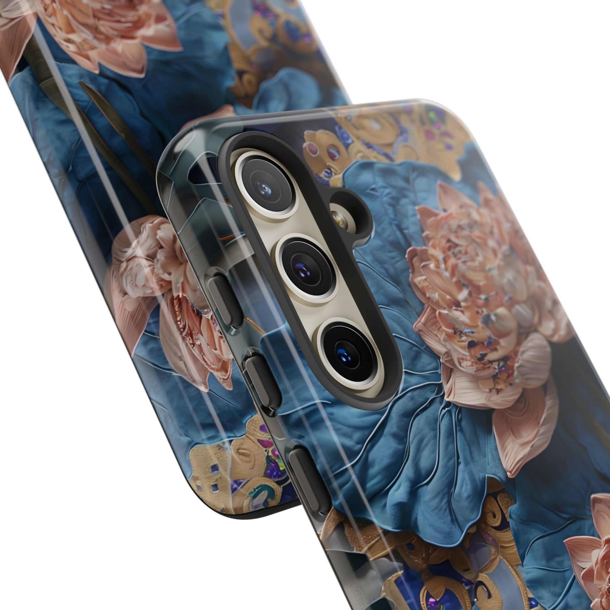 Peony Midnight Tapestry - Samsung Galaxy S24 - Elegant Blue & Blush Artful Phone Cover