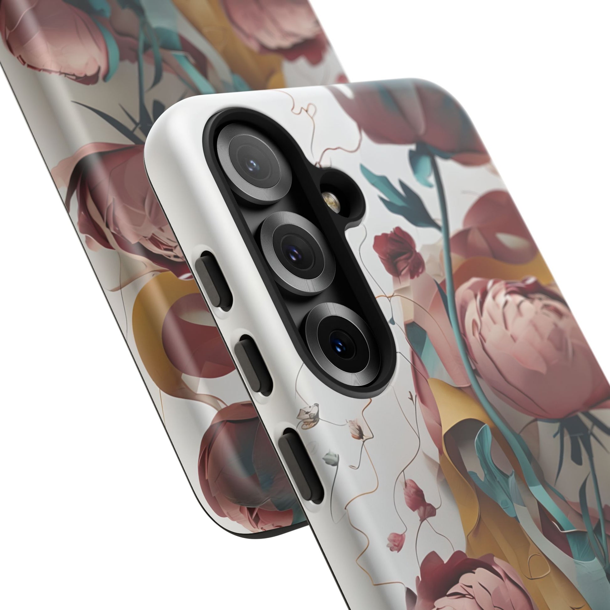 Blushing Peony Veil - Elegant Painterly Floral Samsung Galaxy S25 Tough Phone Case - Soft Blush & Teal Peony Design