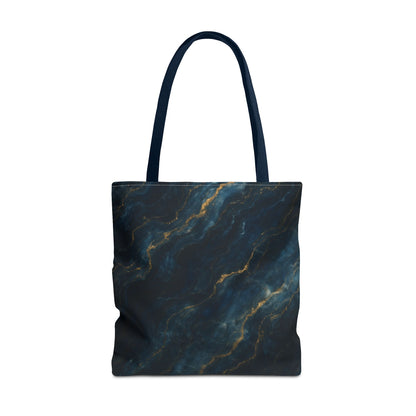 Midnight Marble Tote Bag (16x16 & 18x18)- Deep Navy Stone Design with Gold Veining, Reusable Eco-Friendly Canvas