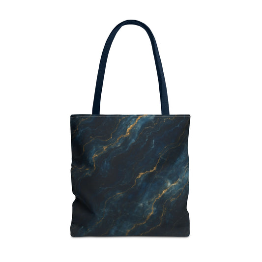 Midnight Marble Tote Bag (16x16 & 18x18)- Deep Navy Stone Design with Gold Veining, Reusable Eco-Friendly Canvas